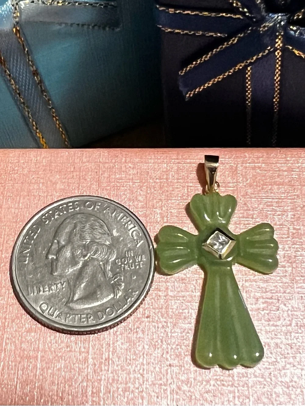 14k Gold Jade Cross Pendant